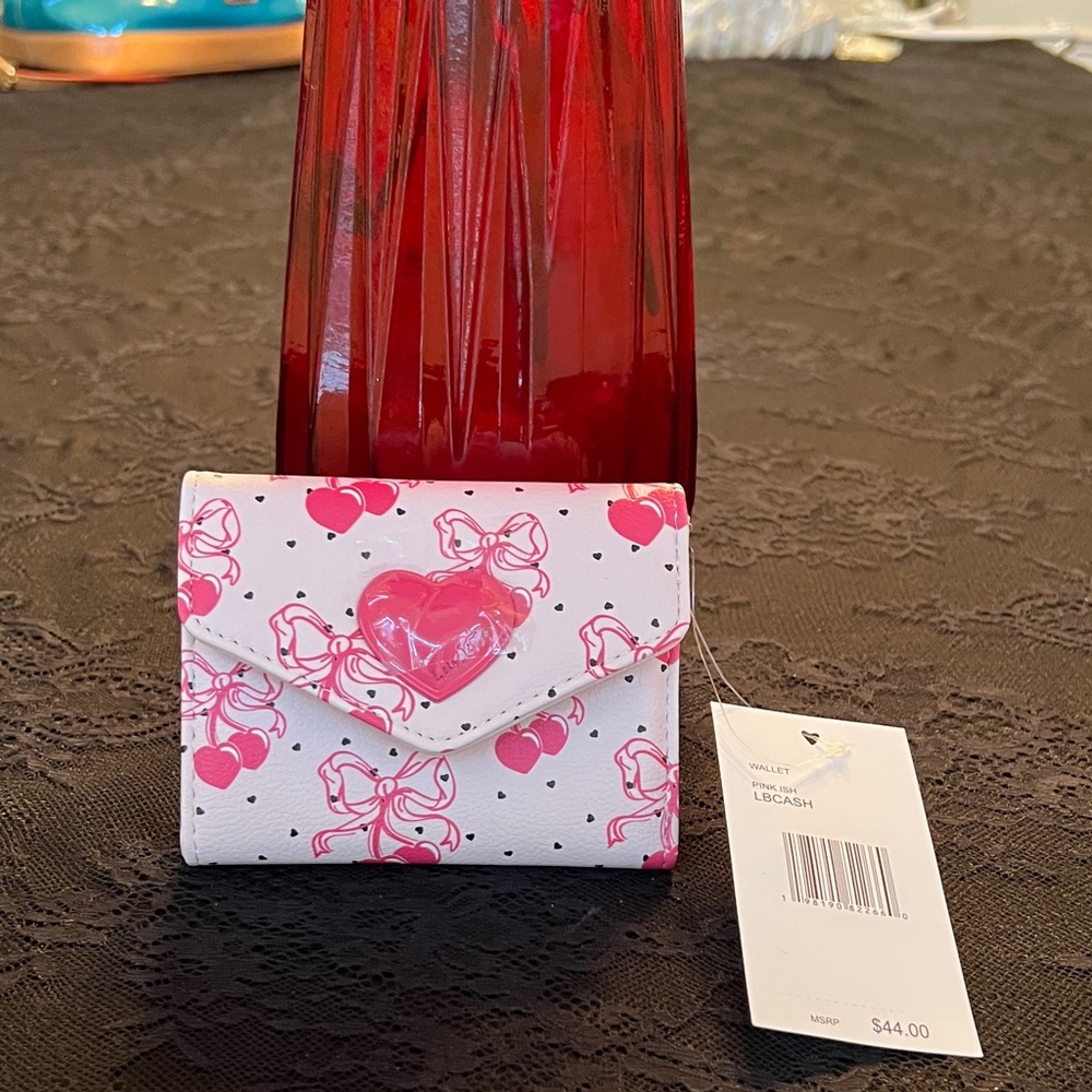 Betsey Johnson Pink and White Heart Bow Wallet